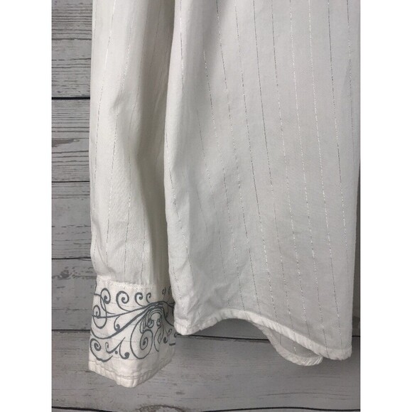 Ely 1878 Dress Shirt Large Snap Button Down White Silver Striped Cross Design - Picture 6 of 12